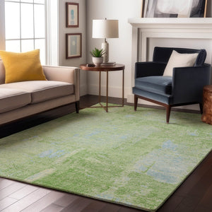 HomeRoots 9' X 12' Abstract Green & Sky Blue Washable Area Rug - UV Protected, Stain-Resistant & Durable Design 677998