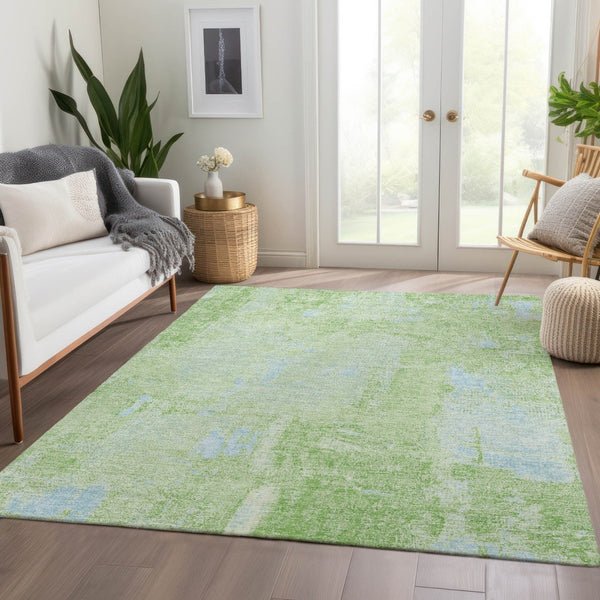 HomeRoots 9' X 12' Abstract Green & Sky Blue Washable Area Rug - UV Protected, Stain-Resistant & Durable Design 677998