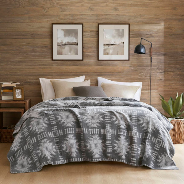 English Elm 1-piece King Jacquard Cotton Blend Blanket Aztec Woven Soft Breathable Bedroom Layer Grey B035P437489