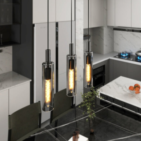 English Elm 3 Pack Industrial Pendant Lights Clear Glass Matte Black for Kitchen Island Dining W1340P309767