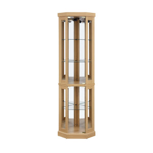 English Elm Corner Curio Cabinet Lighted Glass Display Case with Mirrored Back for Living Room Light Oak W2275P194430