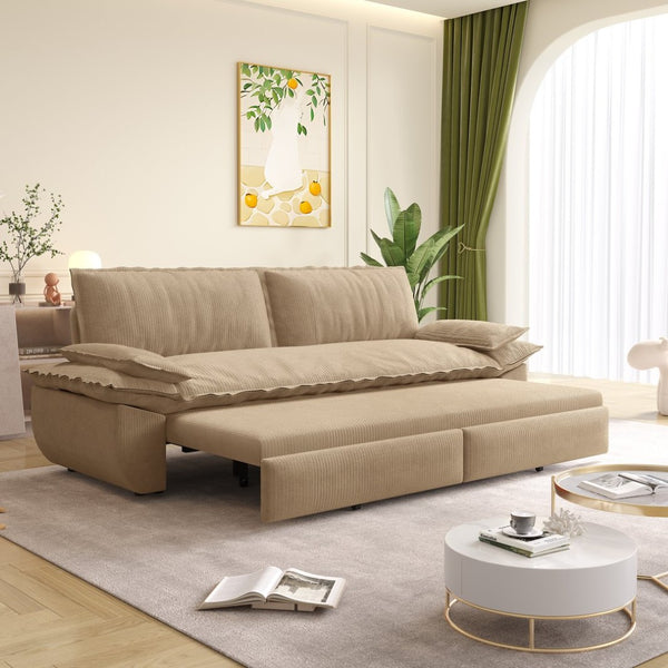 English Elm 73.2" Queen Sleeper Sofa Convertible Corduroy Loveseat for Guest Room or Living Space Camel W1885S00335