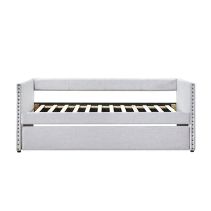 English Elm Modern Upholstered Daybed with Pull Out Trundle Nailhead Trim and Side Storage Pockets Light Gray B011P419504