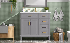 English Elm 36" Gray Modern Bathroom Vanity with Ceramic Sink, Solid Wood Frame, Soft-Close Doors & 4 Drawers N729P253935E