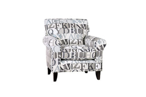 English Elm 1pc Coastal Blue-Gray Accent Chair with Patterned Fabric, Medium Density Foam, Wooden Legs, Chic Transitional Design Gray,Ivory 38 L x 32 W x 33 H B2741P376929
