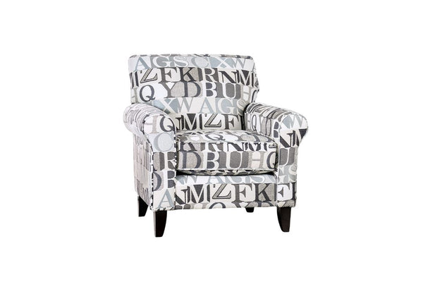 English Elm 1pc Coastal Blue-Gray Accent Chair with Patterned Fabric, Medium Density Foam, Wooden Legs, Chic Transitional Design Gray,Ivory 38 L x 32 W x 33 H B2741P376929