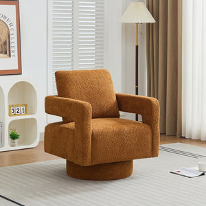English Elm 29.13" Swivel Accent Chair — Modern Bouclé Rotating Lounge Chair with Removable Cushion, Solid Wood Frame, Cozy Design Caramel W1852P211990