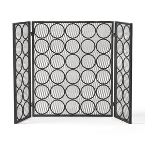 English Elm Christopher Knight Home® - FIRE Three-Panel Iron Firescreen Black Silver — Foldable Mesh Spark Guard with Chic Circular Pattern, 30" H 65179.00BLKSILV