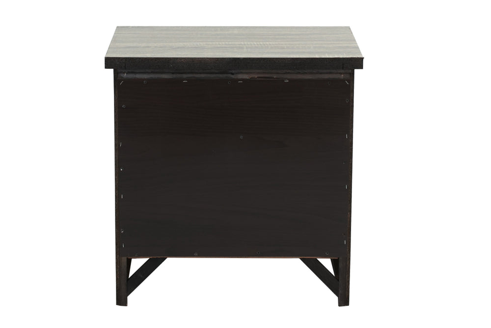 English Elm Natural Weathered Grey Nightstand with 2 Drawers, Mid-Century Tapered Legs, Black Groove Accents, 24"H HSESF00F5476