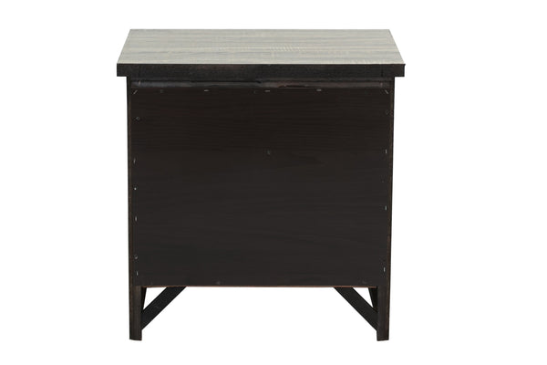 English Elm Natural Weathered Grey Nightstand with 2 Drawers, Mid-Century Tapered Legs, Black Groove Accents, 24"H HSESF00F5476