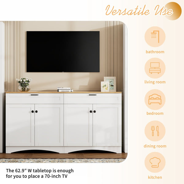 English Elm On-Trend 3-Piece Rustic Farmhouse Tv Stand With Adjustable Shelves & Storage For 70" Tvs, White N721S000045K-GIGA