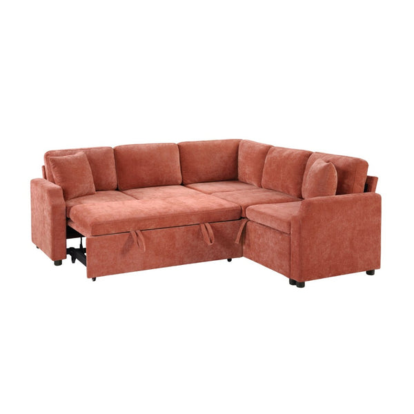 English Elm Sectional Sofa Bed - Stylish L-Shaped 81.9" Sleeper Sofa With Hidden Storage & Cozy Orange Chenille N719S002070G-GIGA