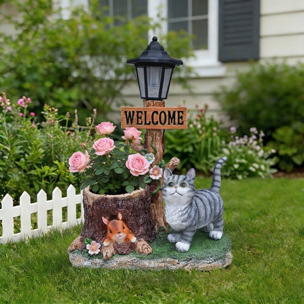 English Elm Schnauzer Solar Led Resin Planter Statue Outdoor Garden Accent for Patio Decor W5398P464238
