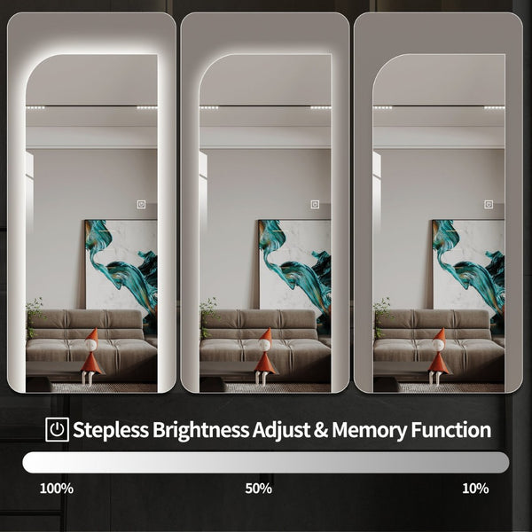 English Elm 65" Arch Full Length Wall Mirror with Dimmable Led Lighting for Bedroom or Entryway W2709P435572