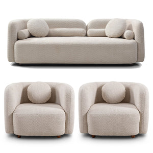 English Elm (Upgrades) Modern 3-Seat Sofa & 2 Chairs Set In Luxurious Light Beige Boucle For Stylish Comfort W2664S00055