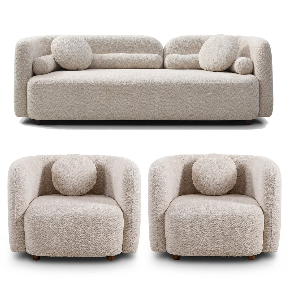 English Elm C32508, Japandi Boucle Sofa Set with Accent Chair Low Profile Cloud Seating W2664S00067