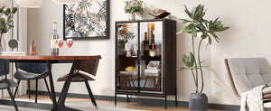 English Elm 51.2'' Freestanding Display Cabinet With Led Lights, Adjustable Glass Shelves & Hidden Storage – Walnut N845P261794D