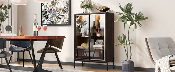 English Elm 51.2'' Freestanding Display Cabinet With Led Lights, Adjustable Glass Shelves & Hidden Storage – Walnut N845P261794D