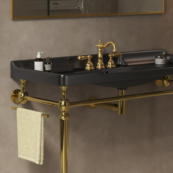 English Elm Vici 48 Inch Matte Black Ceramic Bathroom Basin with Triple Faucet Holes Retro Style W2615P406551