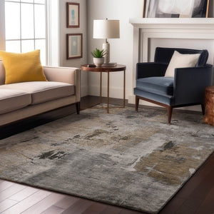 HomeRoots 5' X 8' Gray Brown Ivory Abstract Washable Area Rug - UV Protection, Stain Resistant, Modern Style 678001