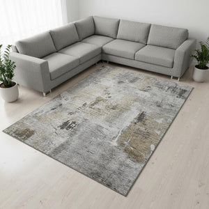 HomeRoots 8' X 10' Washable Area Rug in Gray, Brown & Ivory – Durable, Stain Resistant & UV Protected Design 678003