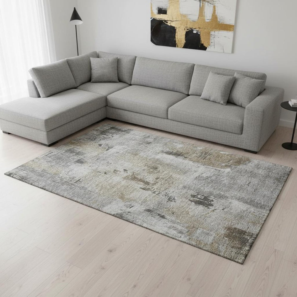 HomeRoots 9' X 12' Gray Brown Ivory Abstract Area Rug - Stylish, Stain-Resistant, UV-Protected & Durable Design 678004