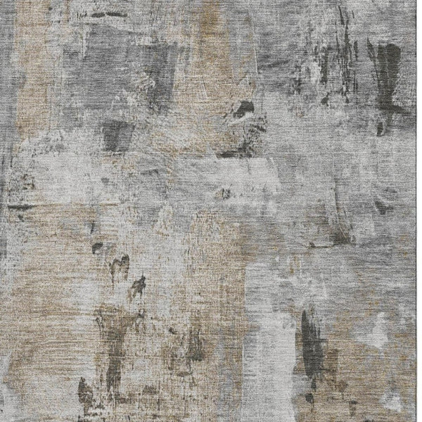 HomeRoots 9' X 12' Gray Brown Ivory Abstract Area Rug - Stylish, Stain-Resistant, UV-Protected & Durable Design 678004