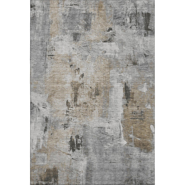 HomeRoots 10' X 14' Stylish Gray Brown Ivory Abstract Washable Area Rug with UV Protection for Durability 678005