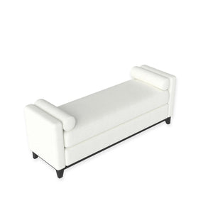 English Elm 66.34 Inch Sherpa Fleece Bench with Fluted Wood Legs Bolster Pillows Mid-century Lounge Beige+Black W1658P445919