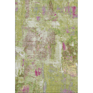 HomeRoots 9' X 12' Washable Abstract Area Rug in Lime Green, Pink & Yellow – UV-Protected & Stain-Resistant! 678010