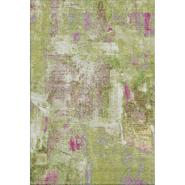 HomeRoots 9' X 12' Washable Abstract Area Rug in Lime Green, Pink & Yellow – UV-Protected & Stain-Resistant! 678010
