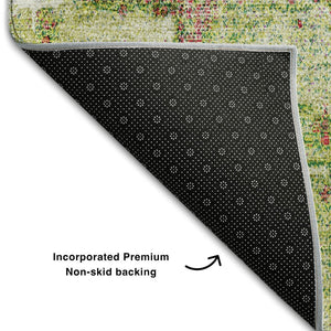 HomeRoots 9' X 12' Washable Abstract Area Rug in Lime Green, Pink & Yellow – UV-Protected & Stain-Resistant! 678010
