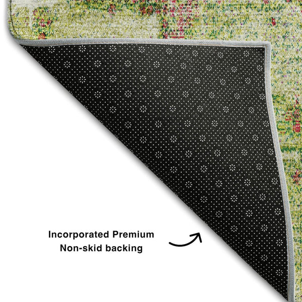 HomeRoots 9' X 12' Washable Abstract Area Rug in Lime Green, Pink & Yellow – UV-Protected & Stain-Resistant! 678010