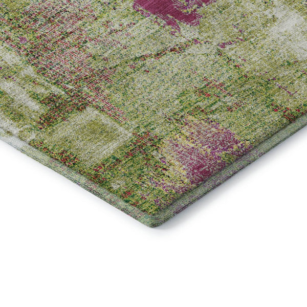 HomeRoots 9' X 12' Washable Abstract Area Rug in Lime Green, Pink & Yellow – UV-Protected & Stain-Resistant! 678010