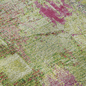 HomeRoots 9' X 12' Washable Abstract Area Rug in Lime Green, Pink & Yellow – UV-Protected & Stain-Resistant! 678010