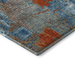 HomeRoots 8' X 10' Abstract Area Rug in Navy, Teal & Orange – Washable, UV Protected, Modern Style for Homes 678015
