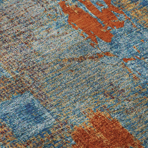 HomeRoots 8' X 10' Abstract Area Rug in Navy, Teal & Orange – Washable, UV Protected, Modern Style for Homes 678015