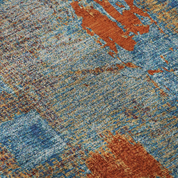 HomeRoots 8' X 10' Abstract Area Rug in Navy, Teal & Orange – Washable, UV Protected, Modern Style for Homes 678015