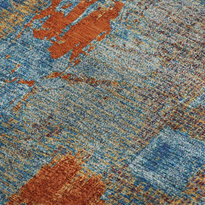 HomeRoots 8' X 10' Abstract Area Rug in Navy, Teal & Orange – Washable, UV Protected, Modern Style for Homes 678015
