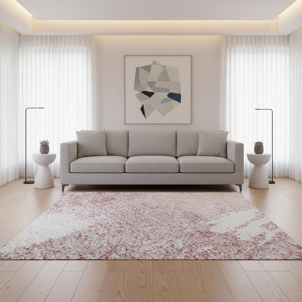 HomeRoots 5' X 8' Pink And Ivory Abstract Area Rug - Soft, Washable, UV-Protected for Busy Homes & Stylish Decor 678019