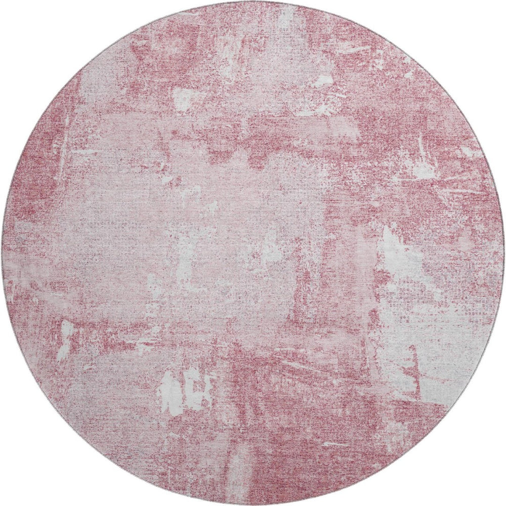 HomeRoots 8' Pink and Ivory Abstract Round Rug – Washable, Stain-Resistant, Non-Slip, UV Protected for Homes 678020