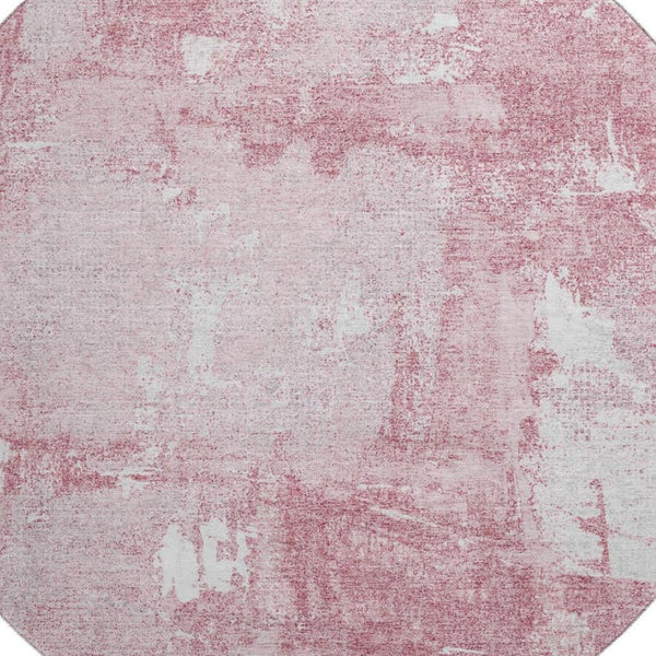 HomeRoots 8' Pink and Ivory Abstract Round Rug – Washable, Stain-Resistant, Non-Slip, UV Protected for Homes 678020