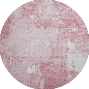 HomeRoots 8' Pink and Ivory Abstract Round Rug – Washable, Stain-Resistant, Non-Slip, UV Protected for Homes 678020