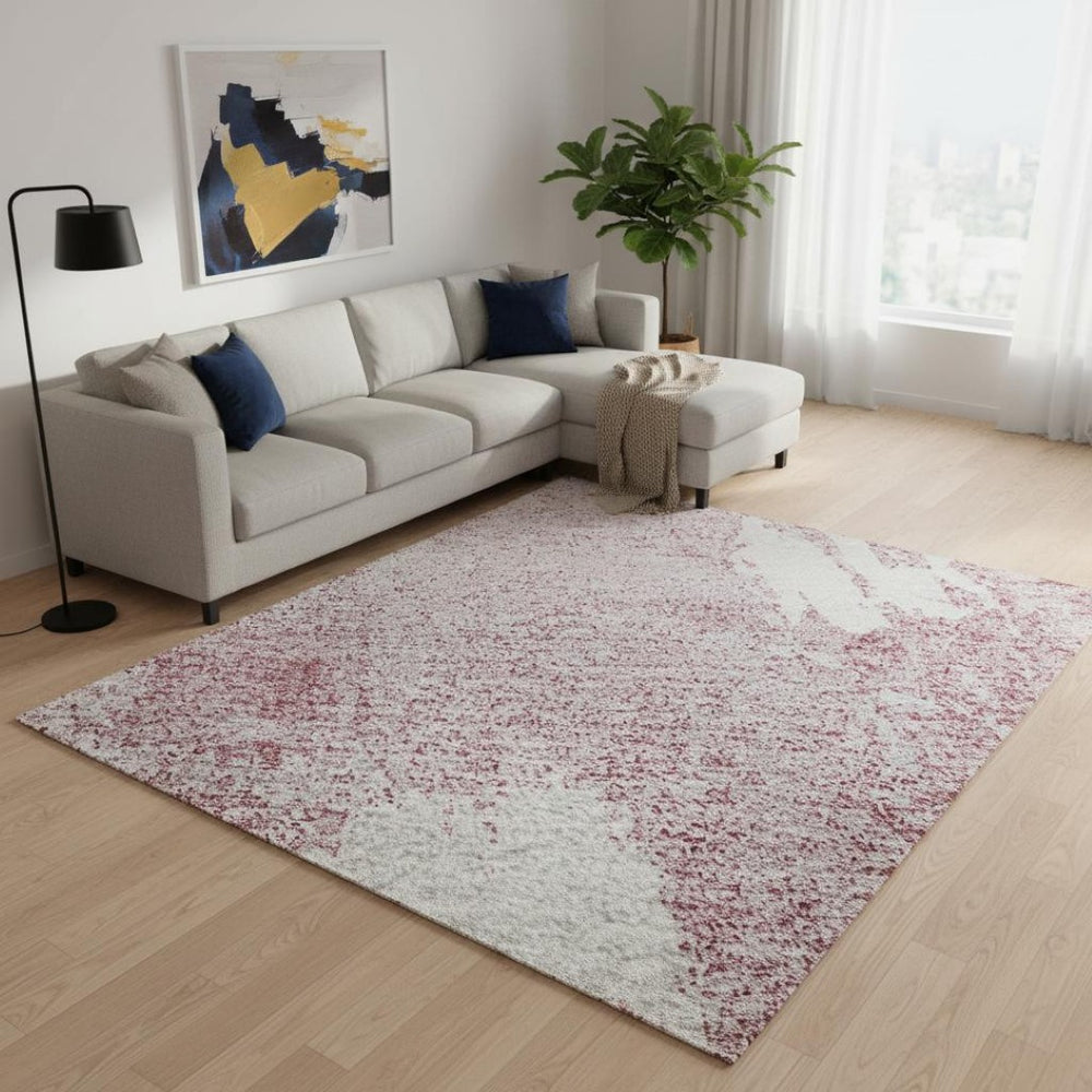 HomeRoots 8' X 10' Pink And Ivory Abstract Area Rug - Washable, UV-Protected, Stylish for Homes with Kids! 678021