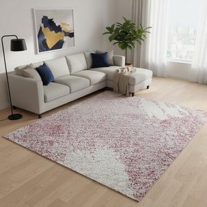 HomeRoots 8' X 10' Pink And Ivory Abstract Area Rug - Washable, UV-Protected, Stylish for Homes with Kids! 678021