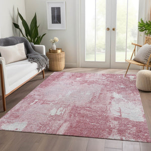 HomeRoots 8' X 10' Pink And Ivory Abstract Area Rug - Washable, UV-Protected, Stylish for Homes with Kids! 678021