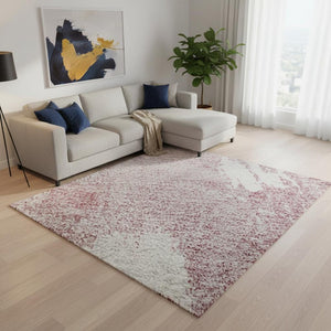 HomeRoots 9' X 12' Pink and Ivory Abstract Washable Area Rug - UV-Protected, Stain-Resistant, Durable Design 678022