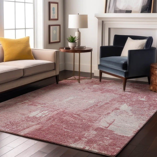 HomeRoots 9' X 12' Pink and Ivory Abstract Washable Area Rug - UV-Protected, Stain-Resistant, Durable Design 678022