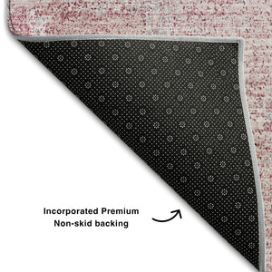 HomeRoots 9' X 12' Pink and Ivory Abstract Washable Area Rug - UV-Protected, Stain-Resistant, Durable Design 678022