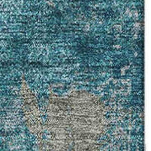 HomeRoots 5' Teal and Taupe Abstract Washable Area Rug - Stain Resistant, UV Protected, Perfect for Busy Homes 678025
